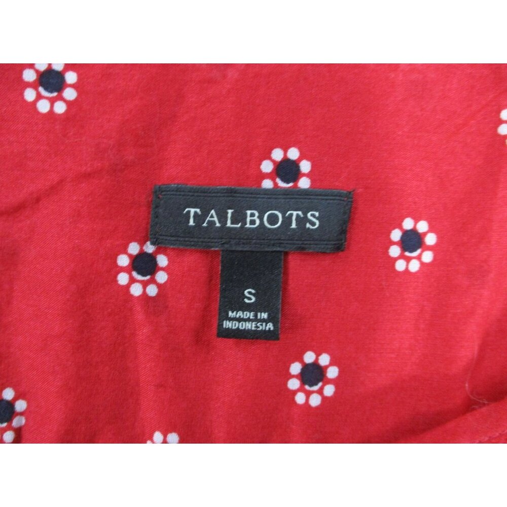 Talbots Red Floral Boho Blouse 3/4 Sleeve Tassel Tie Neck Small Cotton Womens To - Picture 2 of 8